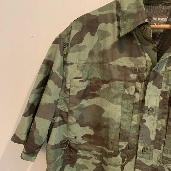 Mens Reel Legends green camo button down fishing shirt S - Picture 3 of 10